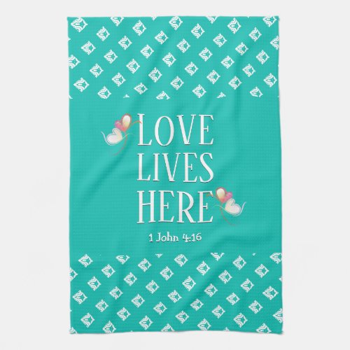 Aqua  LOVE LIVES HERE  Stylish Customizable Kitchen Towel