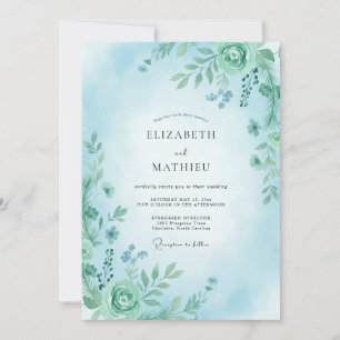 Aqua Lush Botanical Wedding Invitation