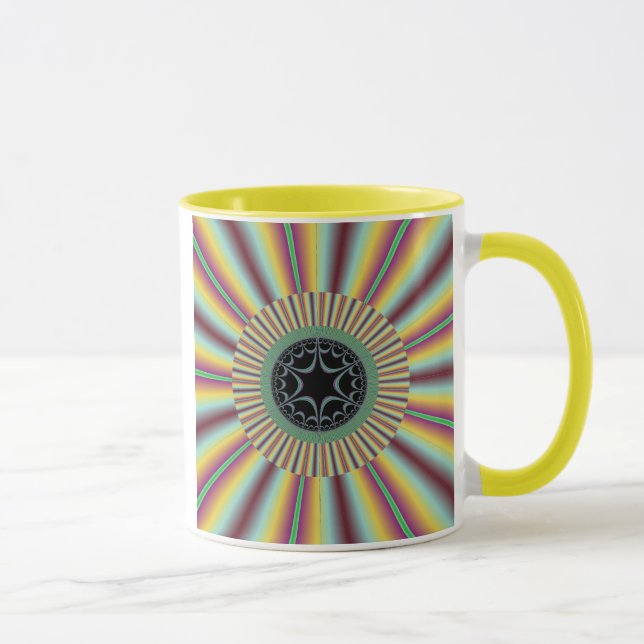 Aqua Magenta Sunburst Fractal Mug (Right)