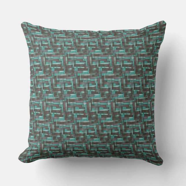 Aqua Mahogany Jumble Pattern Throw Pillow (Front)