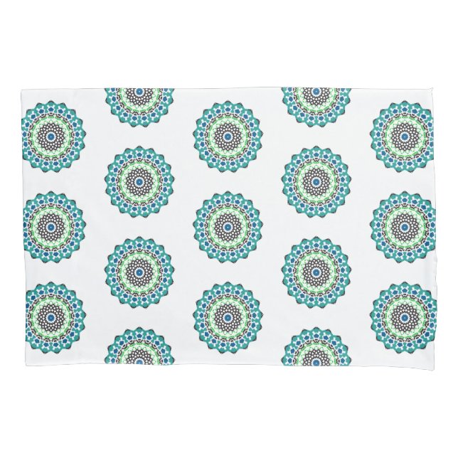 Aqua Mandala Pattern Boho Pillow Case (Front)