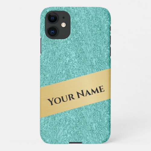 Aqua Marble Pattern with Gold Bar iPhone 11 Case