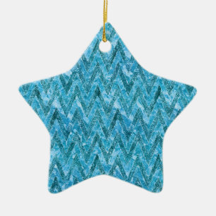 Aqua Marbled Chevron Ceramic Ornament