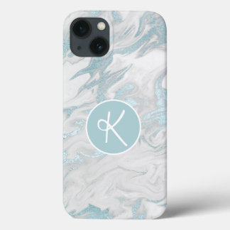 Aqua Marbled Monogrammed Case-Mate iPhone Case