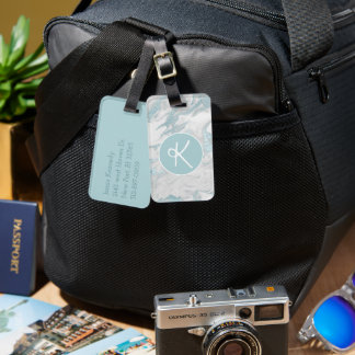 Aqua Marbled Monogrammed Luggage Tag