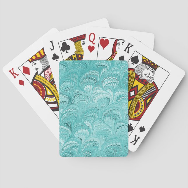 Aqua Marbled Paper Design Poker Cards (Back)