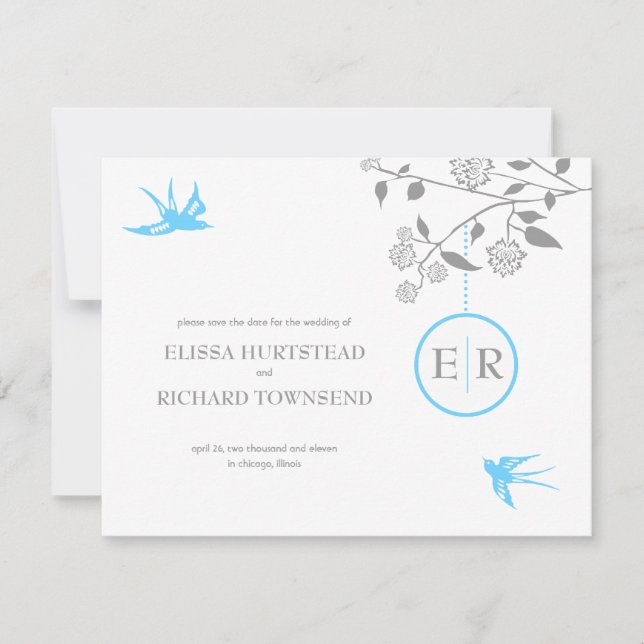 Aqua Marigold Save the Date Announcements (Front)