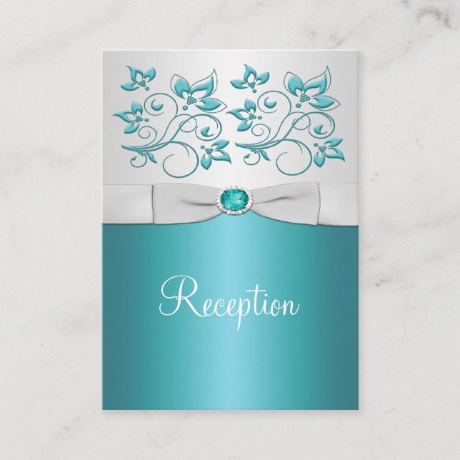 Aqua-marine and Silver Floral Enclosure Card (Front)