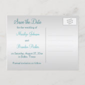 Aqua-marine and Silver Floral Photo Save the Date Announcement Postcard (Back)