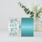Aqua-marine and Silver Floral RSVP Invitation Postcard (Standing Front)