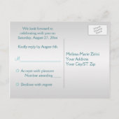Aqua-marine and Silver Floral RSVP Invitation Postcard (Back)