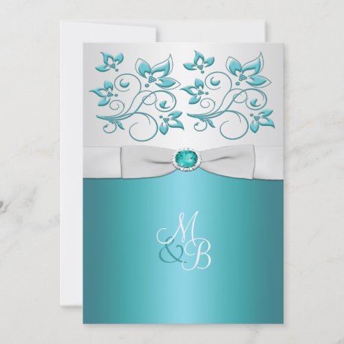 Aqua-marine and Silver Monogrammed Invitation II