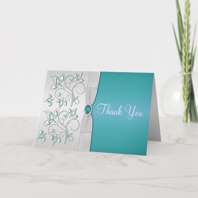 Aqua-marine and Silver Thank You Card (Front)