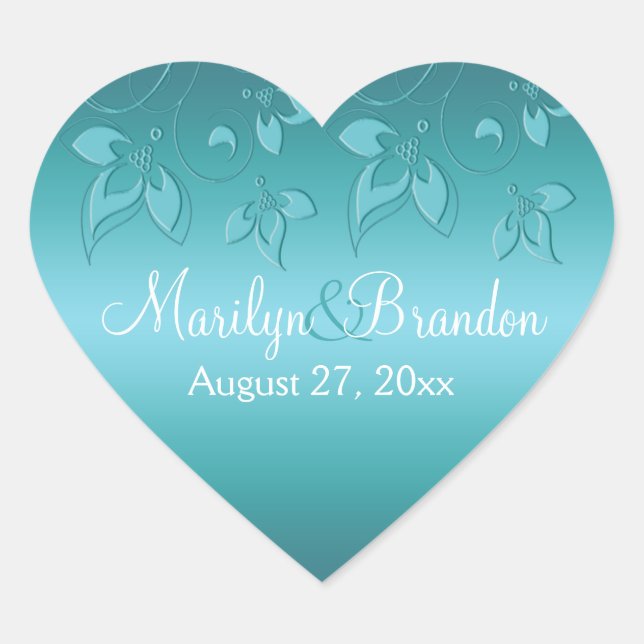 Aqua-marine Floral 1.5" Heart Sticker (Front)