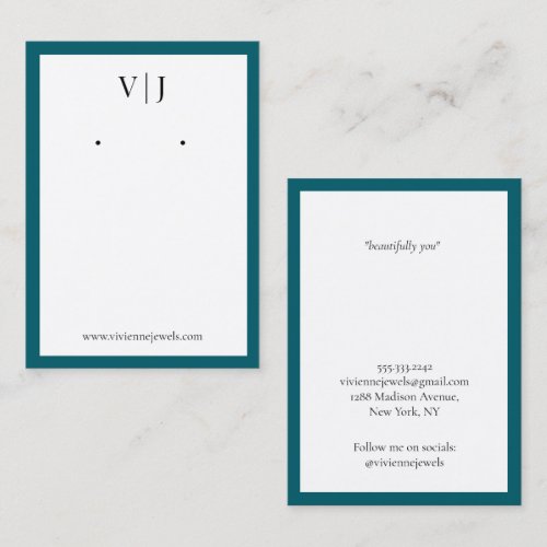 Aqua Marine Monogram Jewelry Earrings Display Card