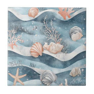 Aqua Marine Starfish Coral Pattern Ceramic Tile