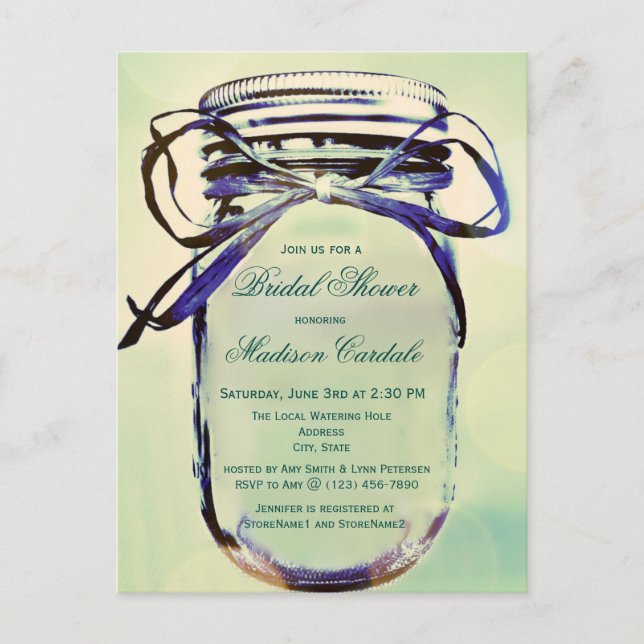 Aqua Mason Jar Bridal Shower Invitation POSTCARD (Front)