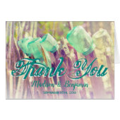 Aqua Mason Jars Fence Post Wedding Thank You Cards (Front Horizontal)