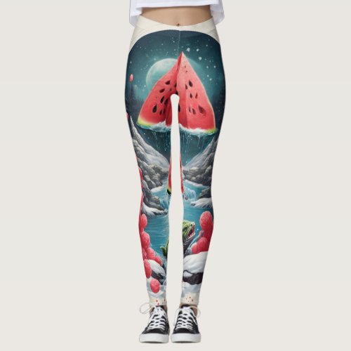 Aqua Melody Seal Fish Watermelon and Snowfall R Leggings