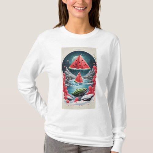 Aqua Melody Seal Fish Watermelon and Snowfall R T_Shirt