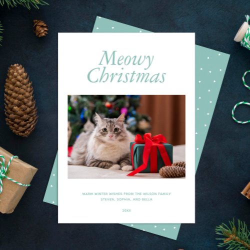 Aqua Meowy Christmas Personalized Photo Holiday Card