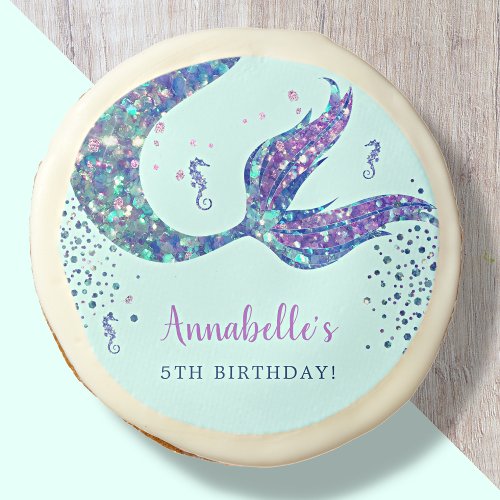 Aqua Mermaid Birthday Favor Sugar Cookie