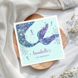 Aqua Mermaid Birthday Paper Napkin