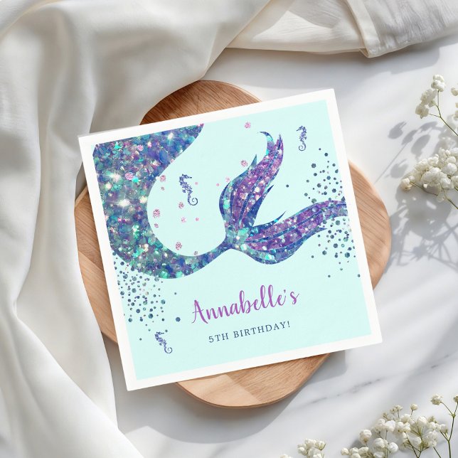 Aqua Mermaid Birthday Paper Napkin (Creator Uploaded)