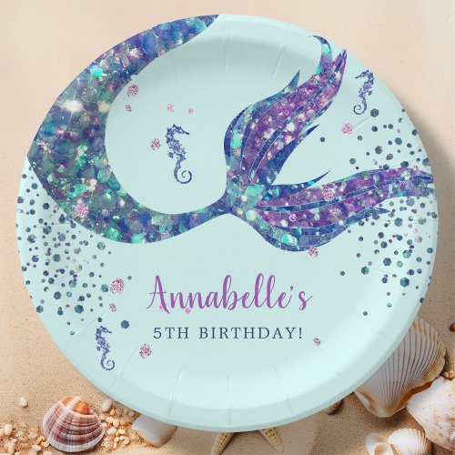 Aqua Mermaid Birthday Paper Plates
