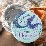 Aqua Mermaid Birthday Party Favor Button<br><div class="desc">Looking for the perfect party favors for your little one's mermaid-themed birthday party? Look no further than our stunning purple mermaid birthday party favor button! With a beautiful blue and purple glitter print mermaid tail and seahorses on a vibrant aquamarine background, this button is sure to delight any young mermaid...</div>