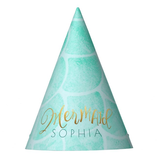 Aqua Mermaid Birthday Party Hat (Front)