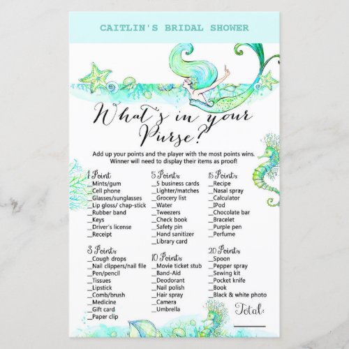 Aqua Mermaid Bridal Shower Game