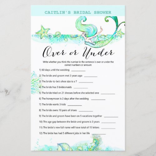 Aqua Mermaid Bridal Shower Game