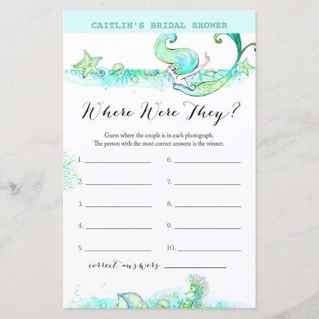 Aqua Mermaid Bridal Shower Game (Front)