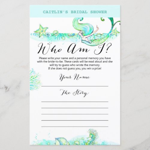 Aqua Mermaid Bridal Shower Game