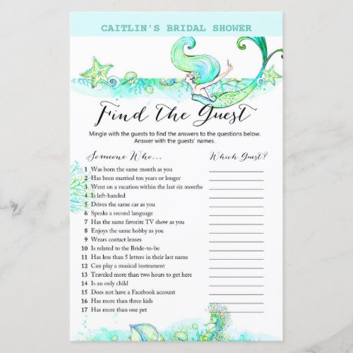 Aqua Mermaid Bridal Shower Game