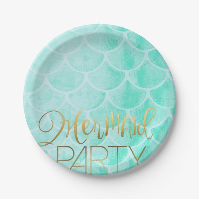 Aqua Mermaid Party | Under The Sea Birthday Paper Plates (Front)