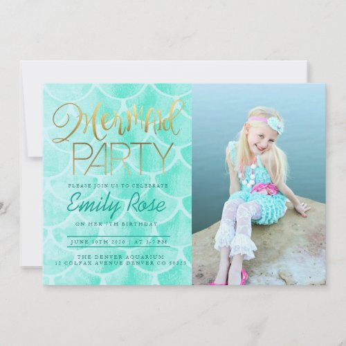 Aqua Mermaid Party  Under The Sea Birthday Photo Invitation