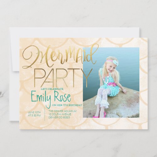 Aqua Mermaid Party  Under The Sea Birthday Photo Invitation