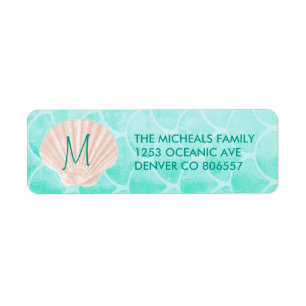 Aqua Mermaid Scales   Seashell Custom Address Label