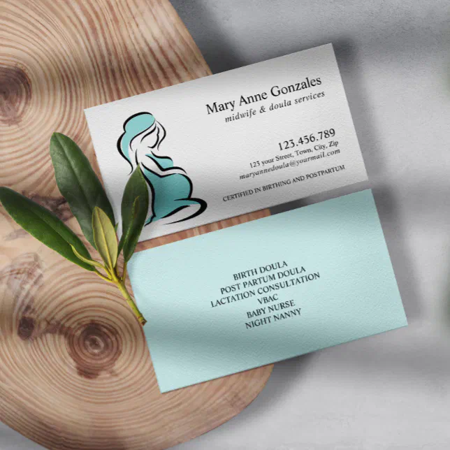 Aqua Midwife Doula Pregnant Woman Belly Business Card Zazzle