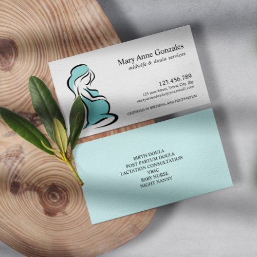 Aqua  Midwife Doula Pregnant Woman Belly  Business Card