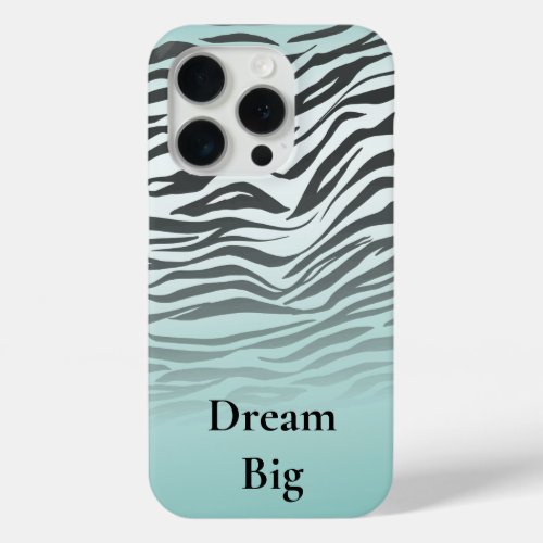 Aqua Mint Black Zebra Print Ombre iPhone 15 Pro Case