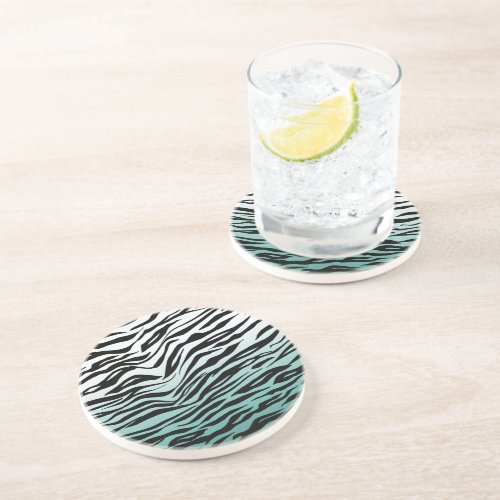 Aqua Mint Black Zebra Print Ombre Coaster