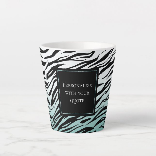 Aqua Mint Black Zebra Print Ombre Latte Mug (Front)