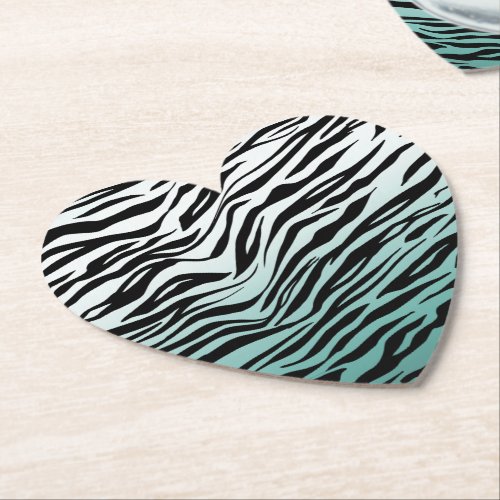 Aqua Mint Black Zebra Print Ombre Paper Coaster