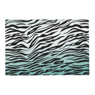 Aqua Mint Black Zebra Print Ombre Placemat