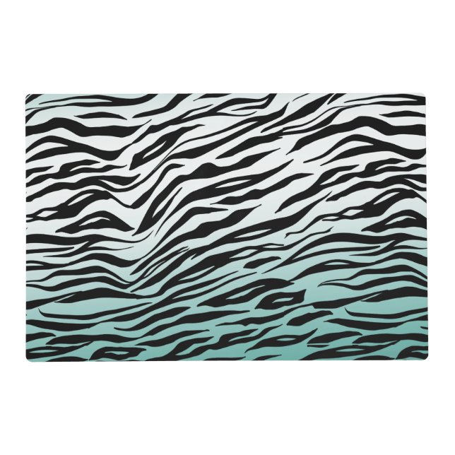 Aqua Mint Black Zebra Print Ombre Placemat (Front)