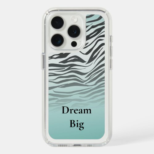 Aqua Mint Black Zebra Print Ombre iPhone 15 Pro Case