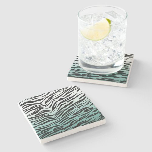 Aqua Mint Black Zebra Print Ombre Stone Coaster